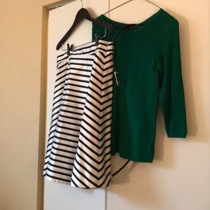 Limited green and black belted skirt set